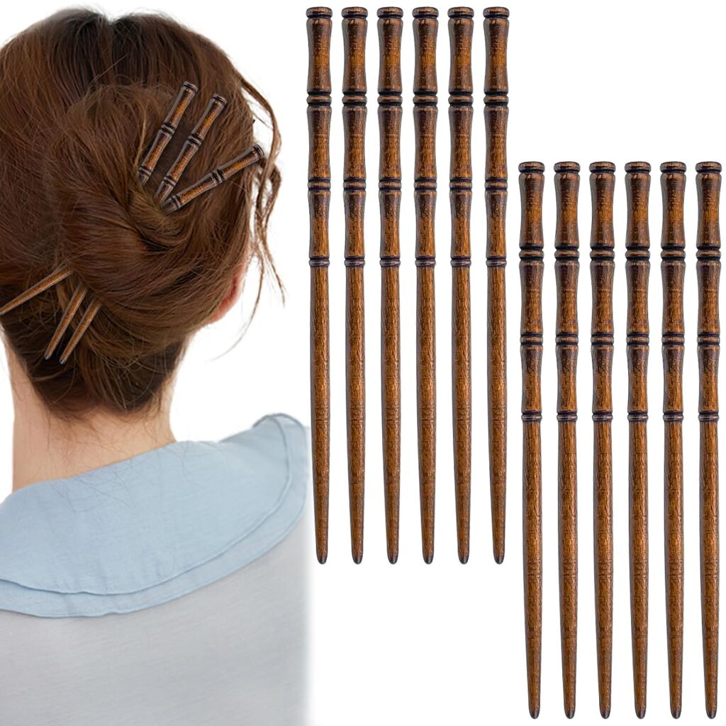 12 Pcs Vintage Wood Hair Sticks Bamboo Shape Hair Chopsticks